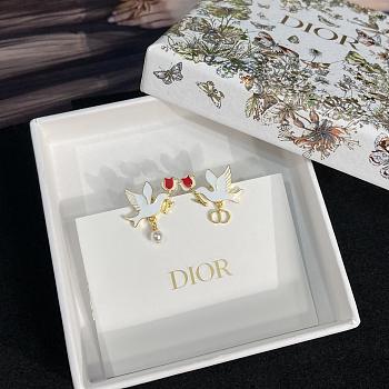 Colestore Dior Dioramour Doves & Roses Earrings Gold-Finish Metal, White Resin Pearl and Multicolor Lacquer