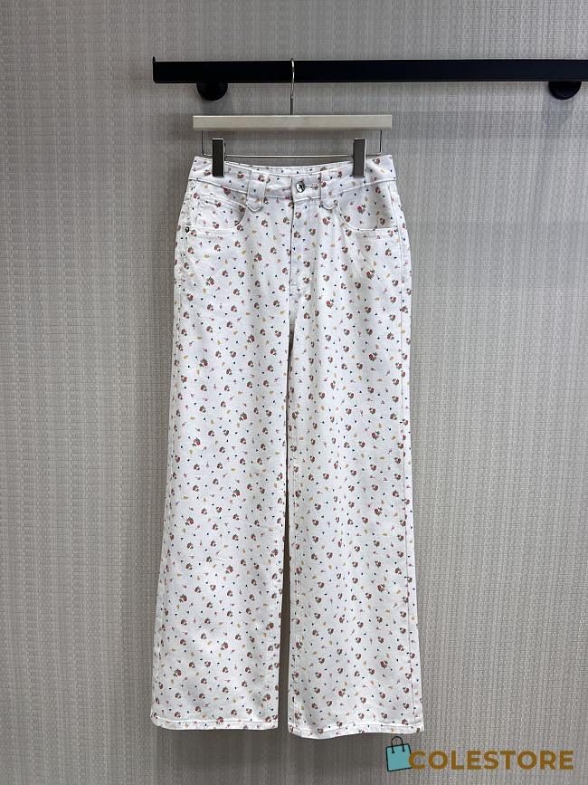 Colestore Miu Miu Ribbed Jersey Floral Motif and Discreet Embroidery Pants White/Tobacco - 1
