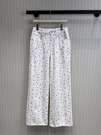 Colestore Miu Miu Ribbed Jersey Floral Motif and Discreet Embroidery Pants White/Tobacco