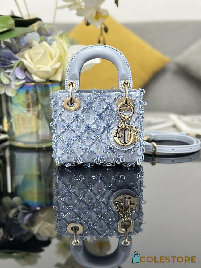 Colestore Dior Lady Dior Micro Bag  Ice Blue in Embroidered Fabric 12x10.2x5cm - 1