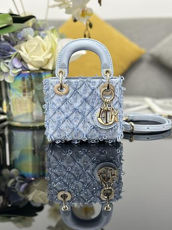 Colestore Dior Lady Dior Micro Bag  Ice Blue in Embroidered Fabric 12x10.2x5cm