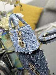 Colestore Dior Lady Dior Micro Bag  Ice Blue in Embroidered Fabric 12x10.2x5cm - 6