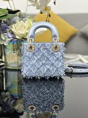 Colestore Dior Lady Dior Micro Bag  Ice Blue in Embroidered Fabric 12x10.2x5cm - 4