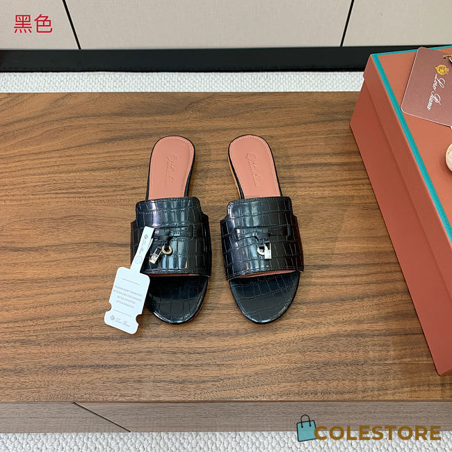 Colestore  Loro Piana Summer Charms Sandal Crocodile Leather Black - 1