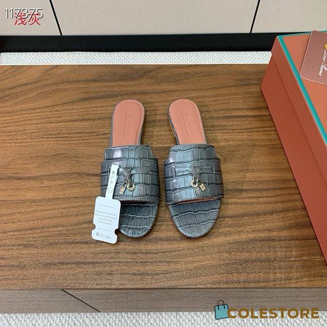 Colestore  Loro Piana Summer Charms Sandal Crocodile Leather Gray - 1