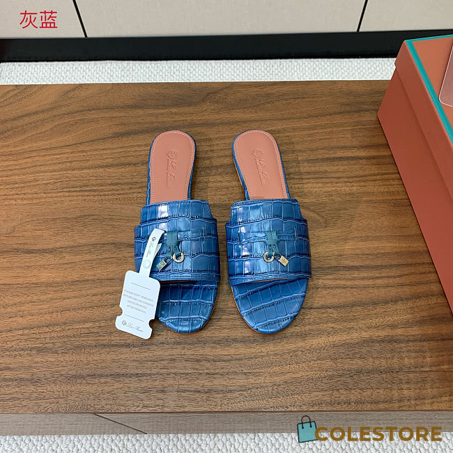 Colestore  Loro Piana Summer Charms Sandal Crocodile Leather Blue - 1
