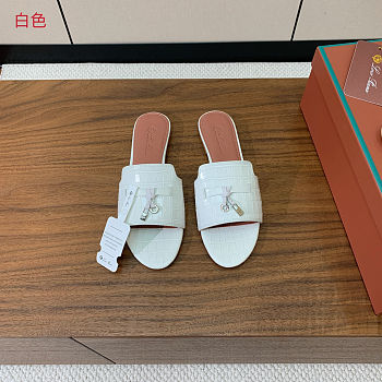 Colestore  Loro Piana Summer Charms Sandal Crocodile Leather White