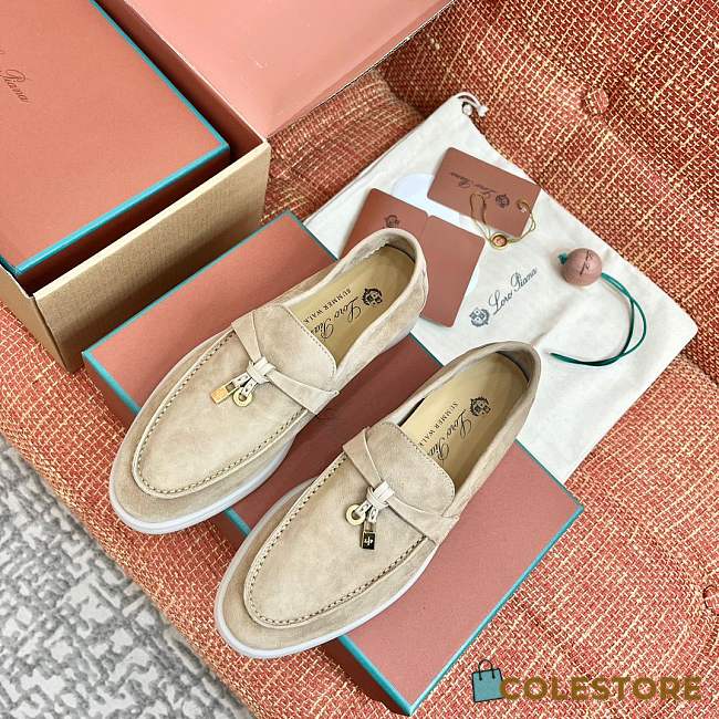 Colestore Loro Piana Women's Suede Loafer Walking Shoe in Beige - 1
