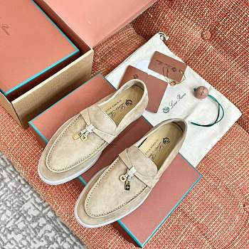 Colestore Loro Piana Women's Suede Loafer Walking Shoe in Beige