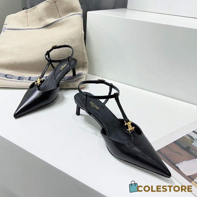 Colestore Celine Kitten T-Bar Strap Pump In Calfskin Black - 1