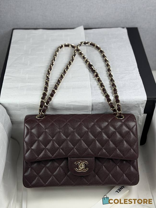 Colestore Chanel Burgundy Quilted Leather Classic Double Flap Bag Gold Hardware 25cm - 1