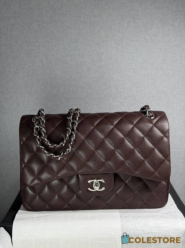 Colestore Chanel Dark Brown Jumbo Caviar Classic Flap Bag Silver Hardware 30cm - 1