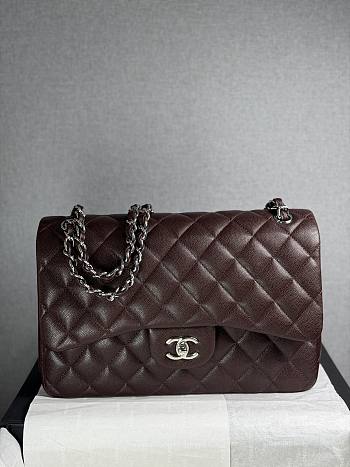 Colestore Chanel Dark Brown Jumbo Caviar Classic Flap Bag Silver Hardware 30cm
