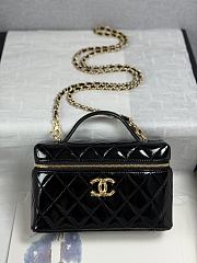 Colestore Chanel Top Handle Long Vanity Case with Chain Black Shiny Lambskin Aged Gold Hardware 17x19.5x5cm - 1