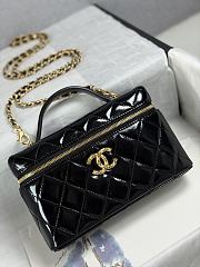 Colestore Chanel Top Handle Long Vanity Case with Chain Black Shiny Lambskin Aged Gold Hardware 17x19.5x5cm - 2