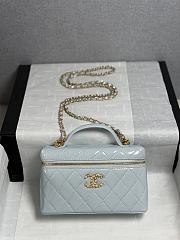 Colestore Chanel Top Handle Long Vanity Case with Chain Light Blue Shiny Lambskin Aged Gold Hardware 17x19.5x5cm - 1
