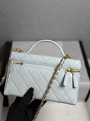 Colestore Chanel Top Handle Long Vanity Case with Chain Light Blue Shiny Lambskin Aged Gold Hardware 17x19.5x5cm - 4