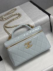 Colestore Chanel Top Handle Long Vanity Case with Chain Light Blue Shiny Lambskin Aged Gold Hardware 17x19.5x5cm - 2