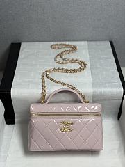 Colestore Chanel Top Handle Long Vanity Case with Chain Light Pink Shiny Lambskin Aged Gold Hardware 17x19.5x5cm - 1