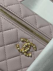Colestore Chanel Top Handle Long Vanity Case with Chain Light Pink Shiny Lambskin Aged Gold Hardware 17x19.5x5cm - 4