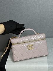 Colestore Chanel Top Handle Long Vanity Case with Chain Light Pink Shiny Lambskin Aged Gold Hardware 17x19.5x5cm - 2