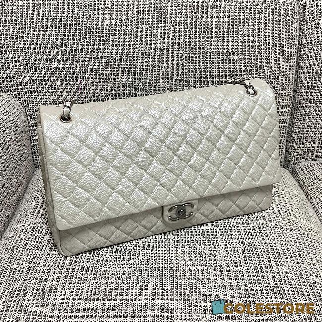 Colestore Chanel Maxi Classic Flap Bag in Grained Calfskin White Silver-Tone Hardware 46.6x29x17cm - 1