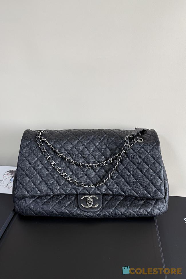 	 Colestore Chanel Maxi Classic Flap Bag in Grained Calfskin Black Silver-Tone Hardware 46.6x29x17cm - 1
