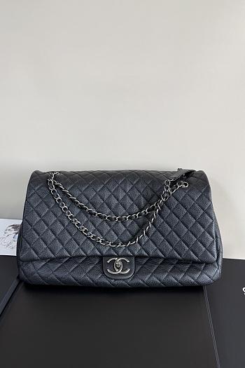 	 Colestore Chanel Maxi Classic Flap Bag in Grained Calfskin Black Silver-Tone Hardware 46.6x29x17cm