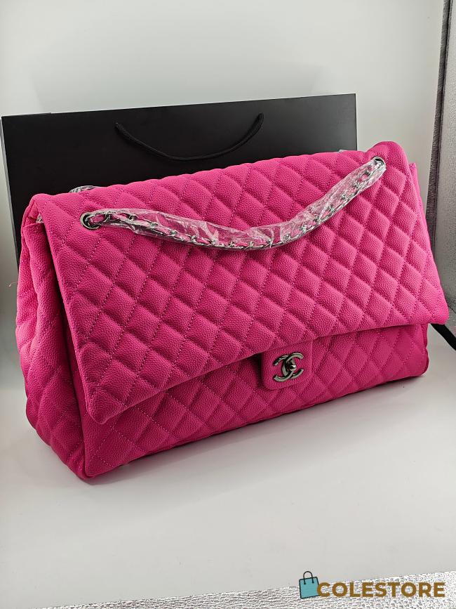 	 Colestore Chanel Maxi Classic Flap Bag in Grained Calfskin Fuchsia Silver-Tone Hardware 46.6x29x17cm - 1