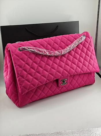 	 Colestore Chanel Maxi Classic Flap Bag in Grained Calfskin Fuchsia Silver-Tone Hardware 46.6x29x17cm