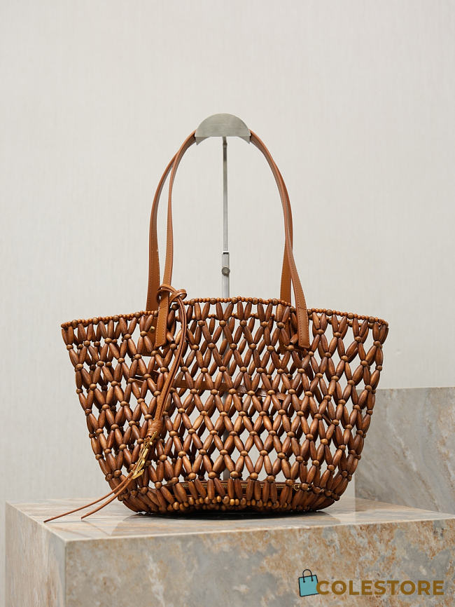 Colestore YSL  Saint Laurent PANIER small in wood beads in Brown 24×20×17cm - 1