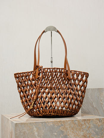 Colestore YSL  Saint Laurent PANIER small in wood beads in Brown 24×20×17cm