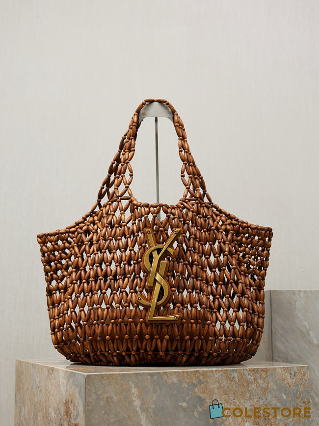 Colestore YSL  Saint Laurent ICARE medium in wood beads in Brown 31-46×28×16cm - 1