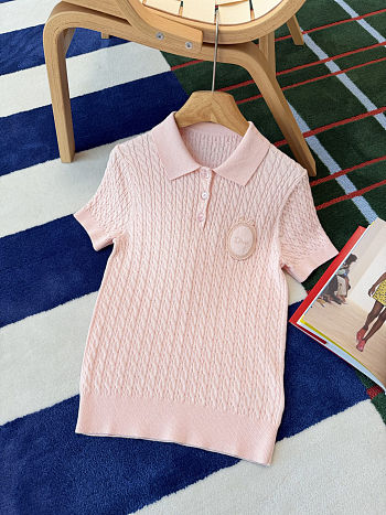 Colestore Dior Médaillon Short Sleeve Sweater Pink cotton and wool braided knit