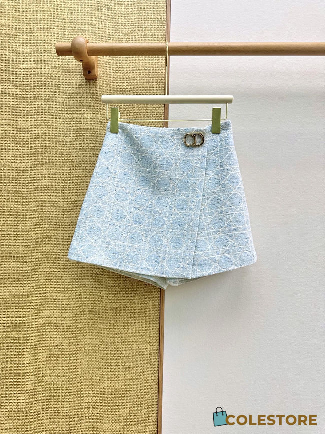 Colestore  Dior Macrocannage Miniskirt Sky Blue Cotton-Blend Tweed Knit  - 1