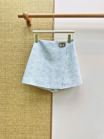 Colestore  Dior Macrocannage Miniskirt Sky Blue Cotton-Blend Tweed Knit 