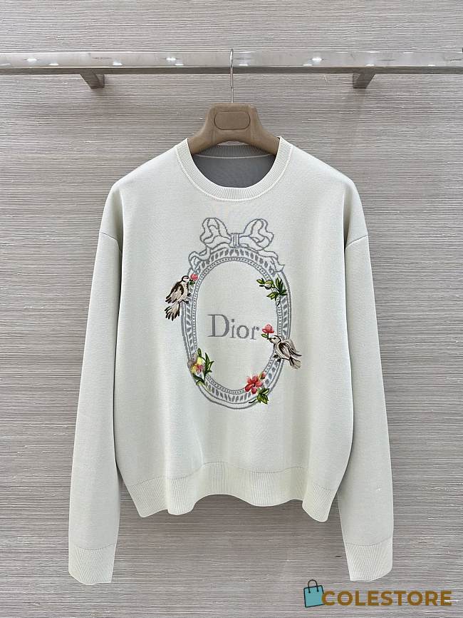 Colestore Dior Dioramour Sweater Gray Silk-Cotton-Blend Knit with Embroidery - 1