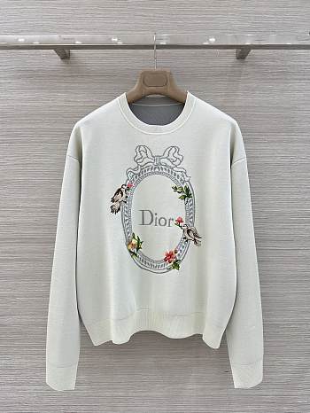 Colestore Dior Dioramour Sweater Gray Silk-Cotton-Blend Knit with Embroidery