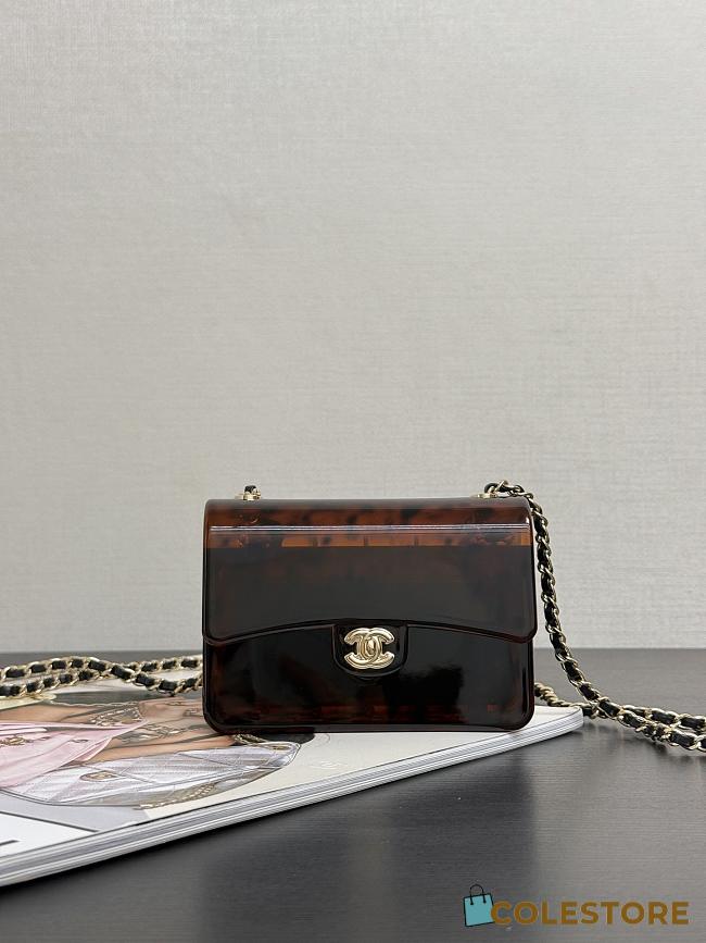 Colestore Chanel Mini Evening Bag Plexi Gold-Tone Metal Brown & Black 12x9x4.5cm - 1