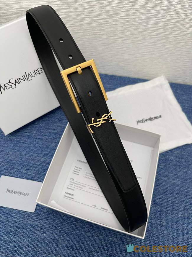 Colestore YSL  Saint Laurent Cassandre Belt in smooth leather in Black - 1