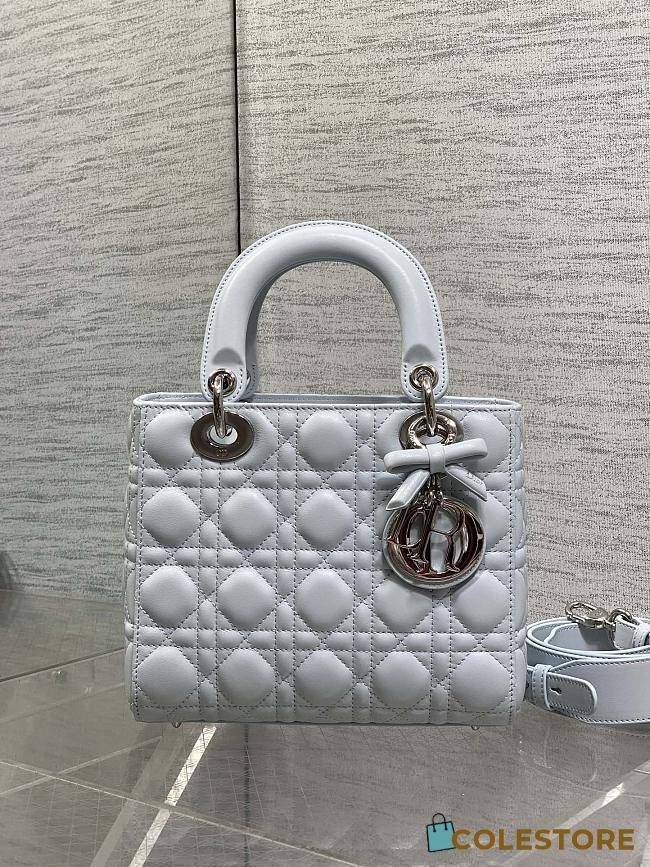 Colestore Dior Small Lady Dior Bag with Strap Ice Blue Cannage Lambskin 20x18x8cm - 1