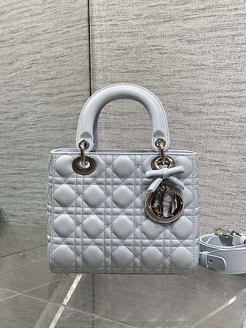 Colestore Dior Small Lady Dior Bag with Strap Ice Blue Cannage Lambskin 20x18x8cm