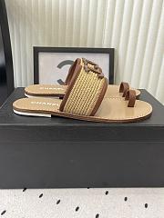 Colestore Chanel Mules   Raffia & Lambskin  Beige & Brown - 5