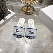 Colestore  Dior Dway Slide White and Blue Embroidered Cotton and Toile de Jouy Floral Garden Motif - 1