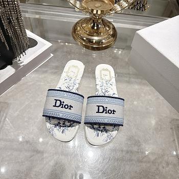 Colestore  Dior Dway Slide White and Blue Embroidered Cotton and Toile de Jouy Floral Garden Motif