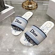 Colestore  Dior Dway Slide White and Blue Embroidered Cotton and Toile de Jouy Floral Garden Motif - 6