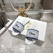 Colestore  Dior Dway Slide White and Blue Embroidered Cotton and Toile de Jouy Floral Garden Motif - 5