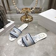 Colestore  Dior Dway Slide White and Blue Embroidered Cotton and Toile de Jouy Floral Garden Motif - 4