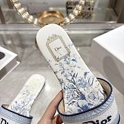 Colestore  Dior Dway Slide White and Blue Embroidered Cotton and Toile de Jouy Floral Garden Motif - 3