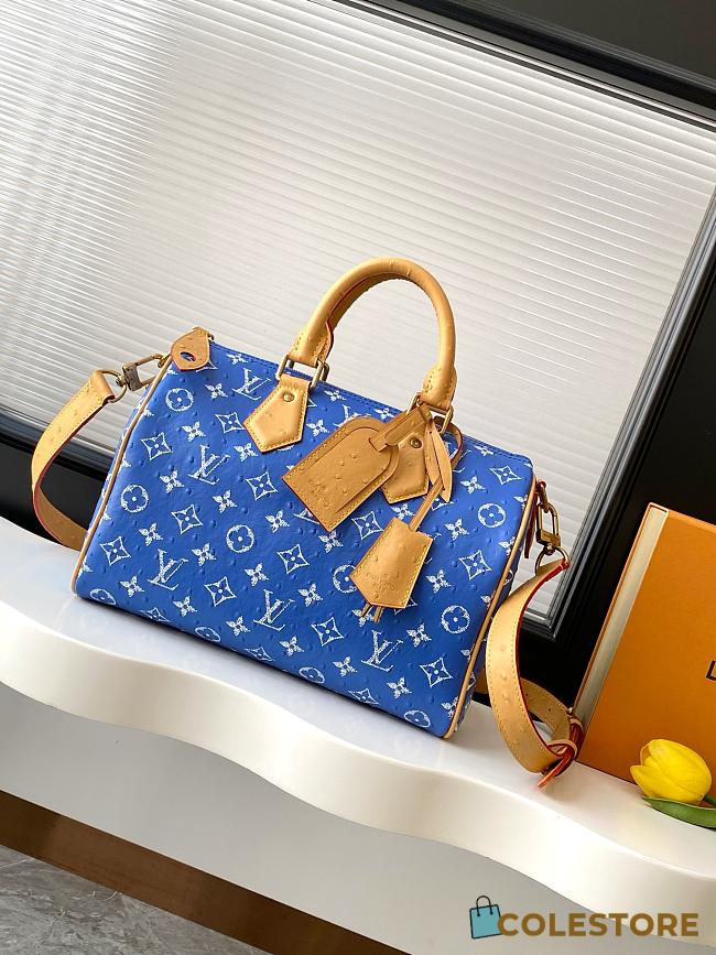 	 Colestore Louis Vuitton Speedy P9 Bandoulière 30 in Ostrich Blue 32x22.5x18cm - 1